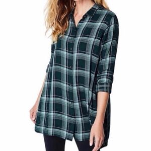 J. Jill XXXXL Green Mixed Plaid Double Cloth Tunic Button Up Shirt Pockets 4x